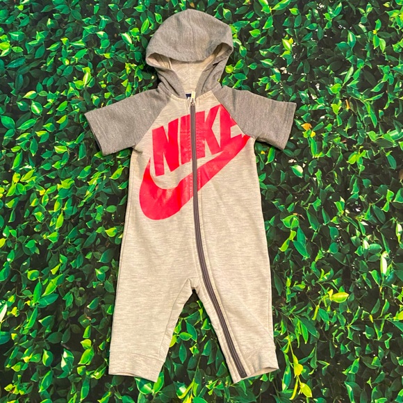 Nike Other - EUC Nike Baby Gray Coral Pink Hooded Coverall Zip